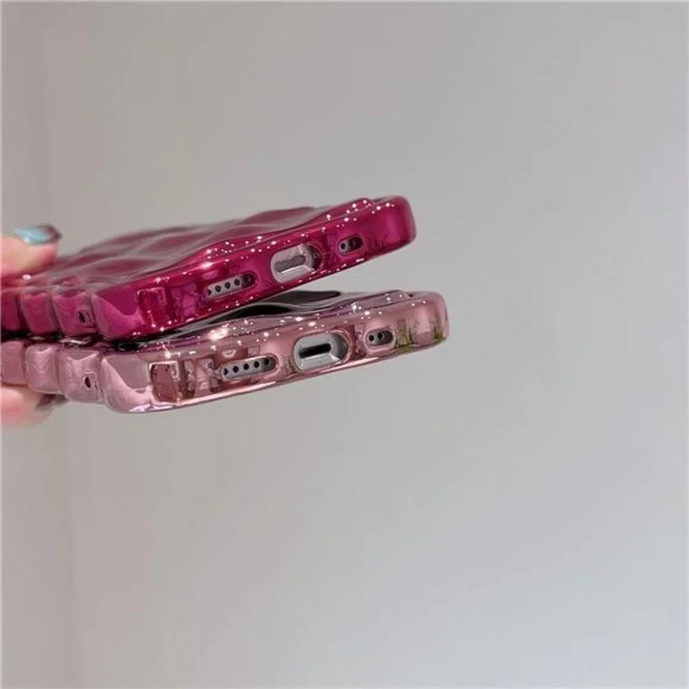 3D Meteorite Bubble Pattern Electroplate Plating Glitter iPhone 15, Hot Pink